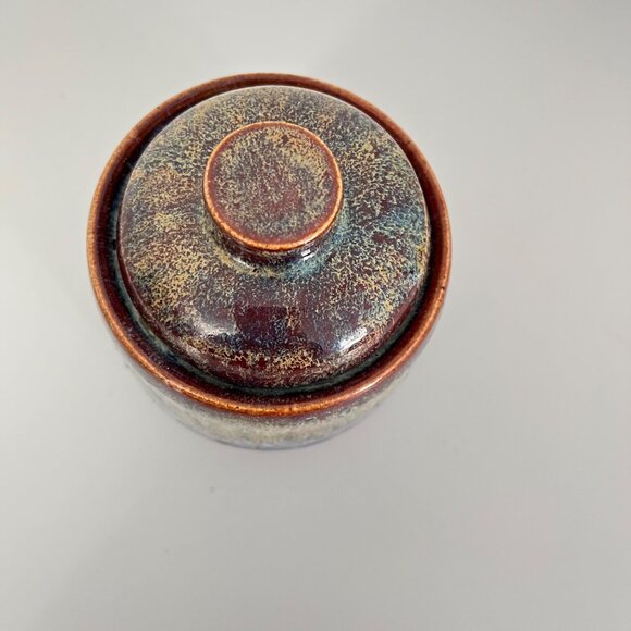 Handcrafted Drip Ash Glaze Pottery Mini Croc with lid - Picture 2 of 5